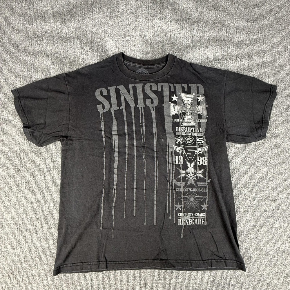 Sinister Shirt Mens Large Black Disruptive Skull Cross Graphic Gothic Biker Tee